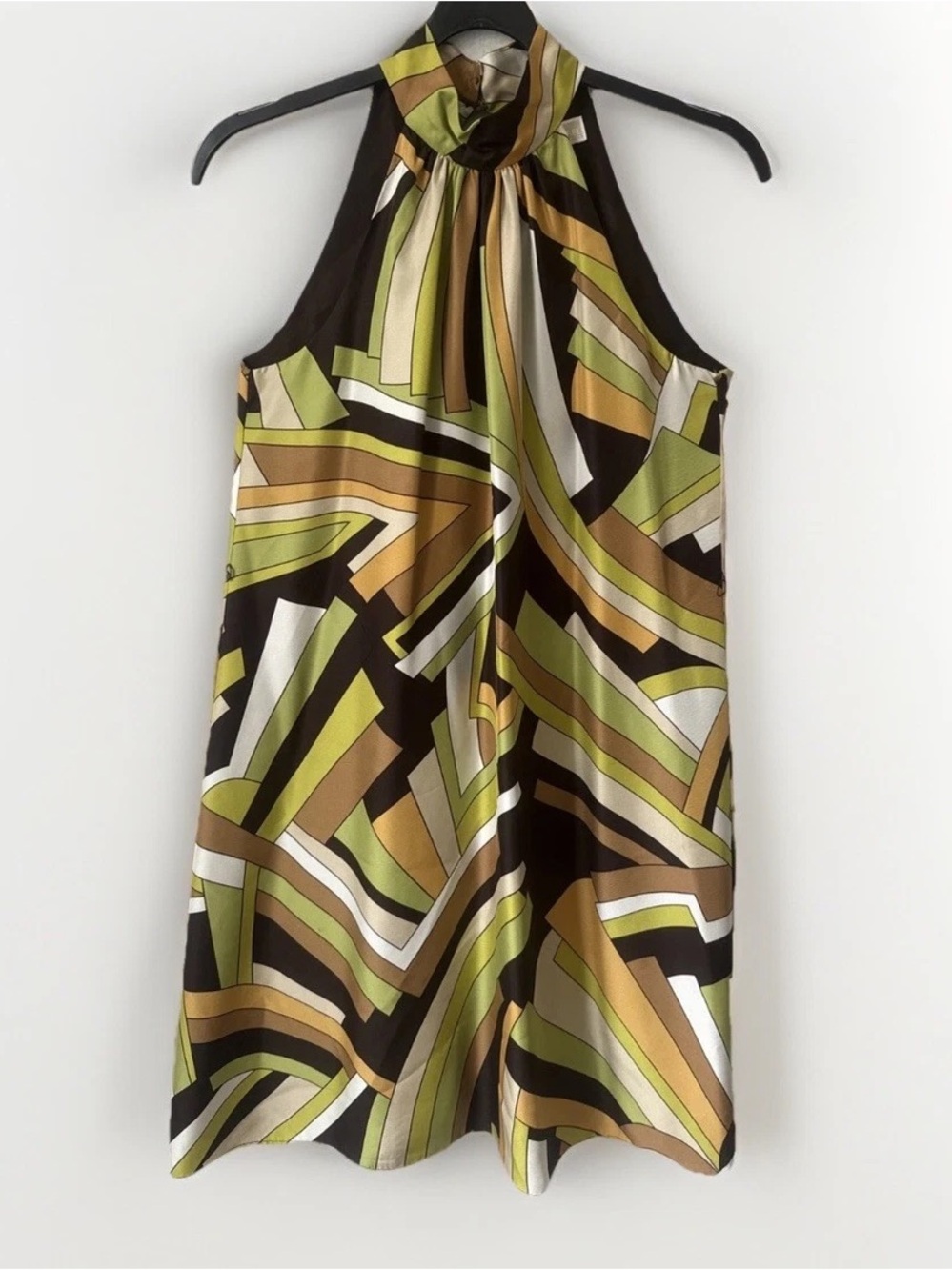Michael Kors 100% Silk Retro Geometric Halter A-Line Dress 10 Petite
